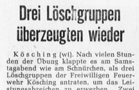 Am 22. Juni 1968 legten Köschinger Feuerwehrmänner erstmals das Leistungsabzeichen in der Stufe 2 (Silber) ab.